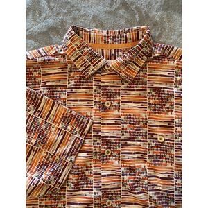 Tommy Bahama‎ Shirt Mens Large Orange Purple Silk Blend IslandZone Coastal Beach